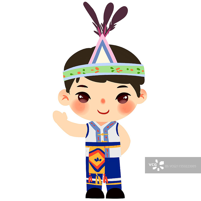 高山族民族服饰Q版卡通人物少数民族服装png素材卡通少数民族人数图片素材