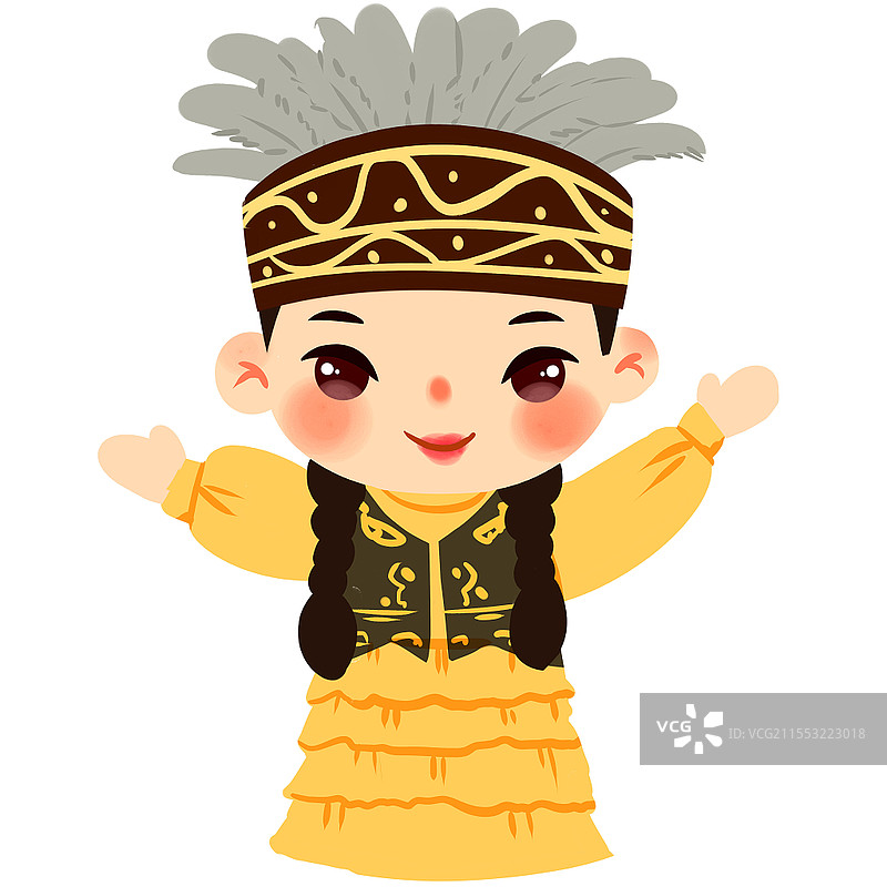 哈萨克族民族服饰Q版卡通人物少数民族服装png素材卡通少数民族人数图片素材