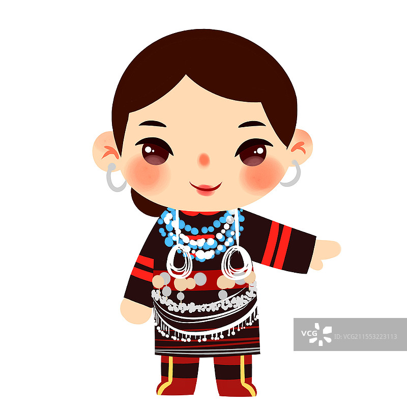 珞巴族民族服饰Q版卡通人物少数民族服装png素材卡通少数民族人数图片素材