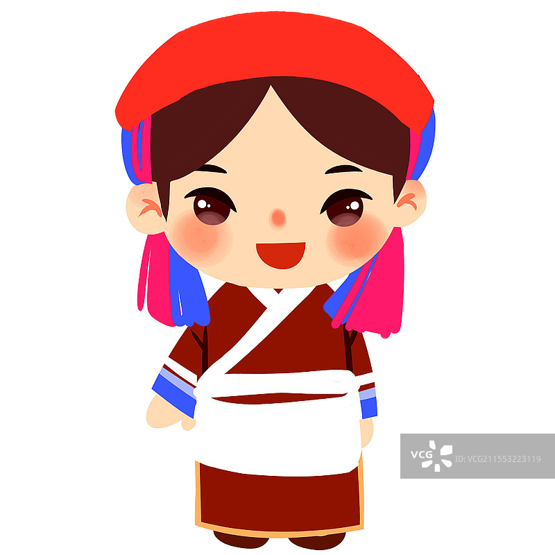 门巴族民族服饰Q版卡通人物少数民族服装png素材卡通少数民族人数图片素材