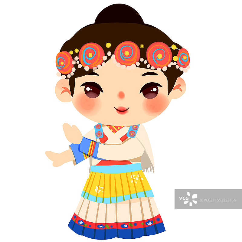 纳西族民族服饰Q版卡通人物少数民族服装png素材卡通少数民族人数图片素材