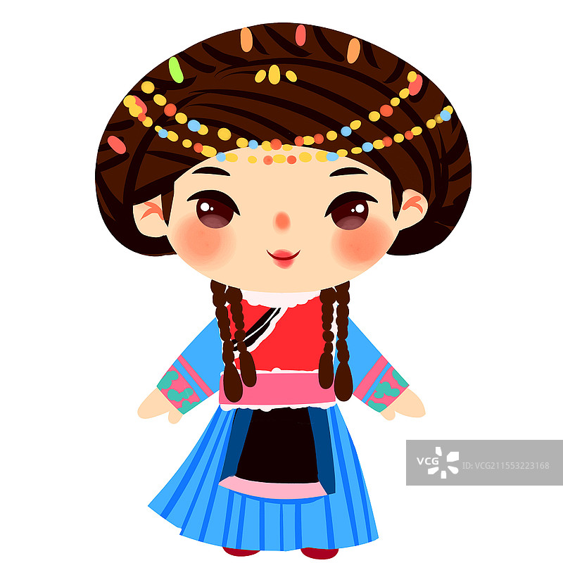普米族民族服饰Q版卡通人物少数民族服装png素材卡通少数民族人数图片素材