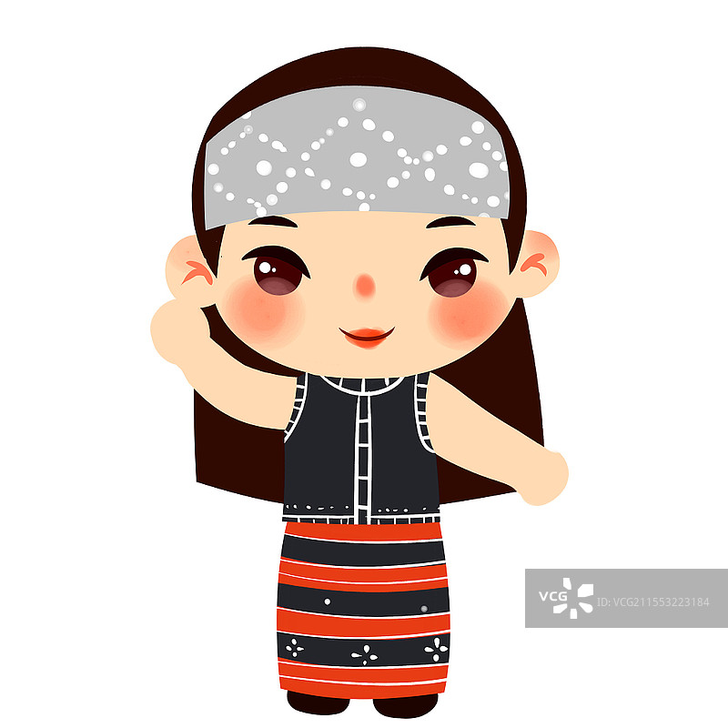 佤族民族服饰Q版卡通人物少数民族服装png素材卡通少数民族人数图片素材