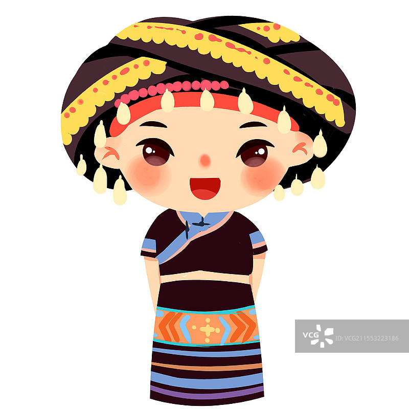 土家族民族服饰Q版卡通人物少数民族服装png素材卡通少数民族人数图片素材
