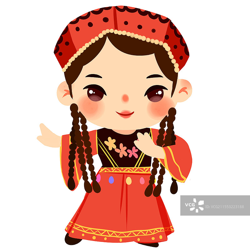 维吾尔族民族服饰Q版卡通人物少数民族服装png素材卡通少数民族人数图片素材