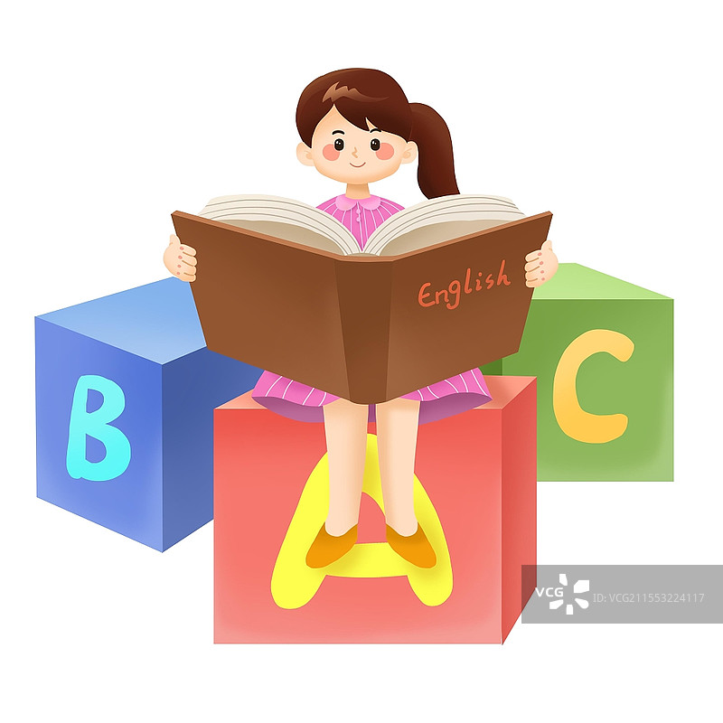 手绘儿童英语培训班补习班读书的小女孩老师培训班补习班辅导班兴趣班图片素材