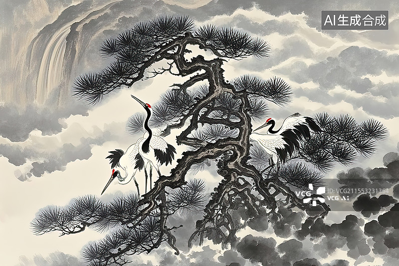 【AI数字艺术】中国绘画松树图片素材