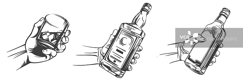 复古男性手持威士忌酒杯的系列图像图片素材