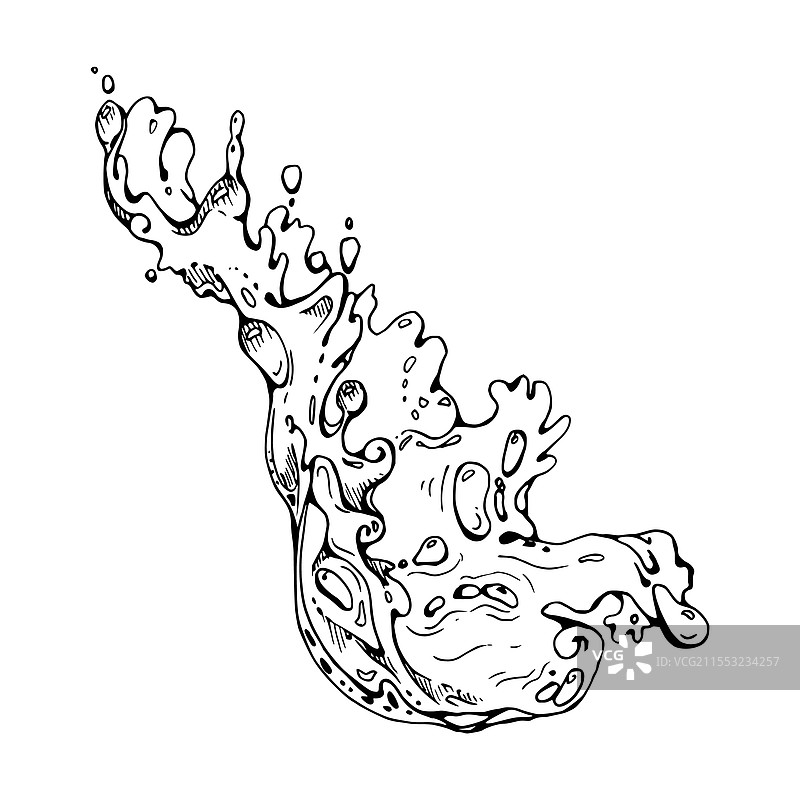 水流溅起泡沫和波浪，伴随着露珠图片素材