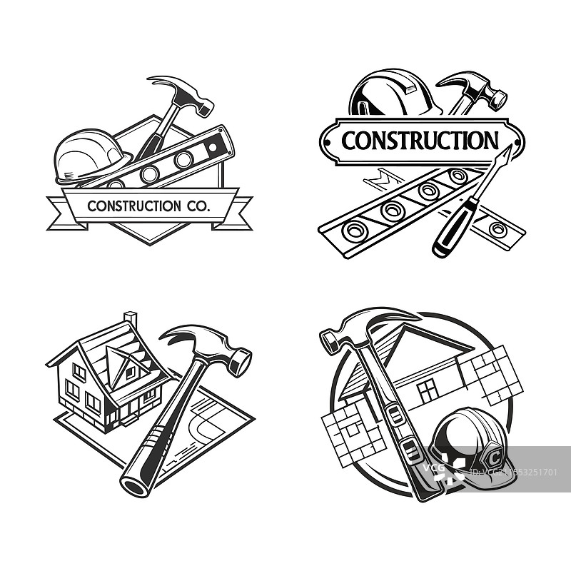 带有工具和房屋的建筑公司标志图片素材