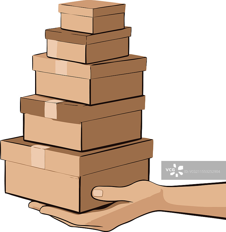 快递员手持一堆纸箱图片素材
