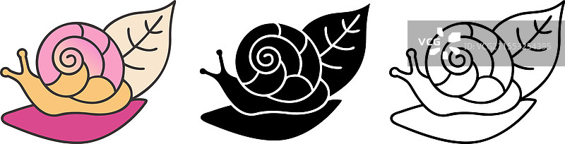 蜗牛壳叶子设计，粉色黑色轮廓插图图片素材