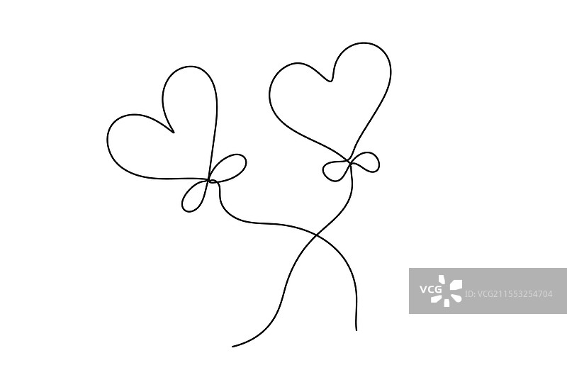 两个心形的连续线条绘画风格图片素材