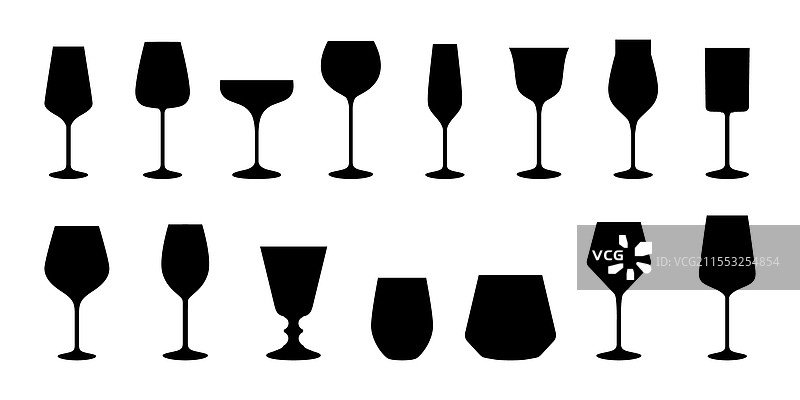 一组不同款式的酒杯图标图片素材