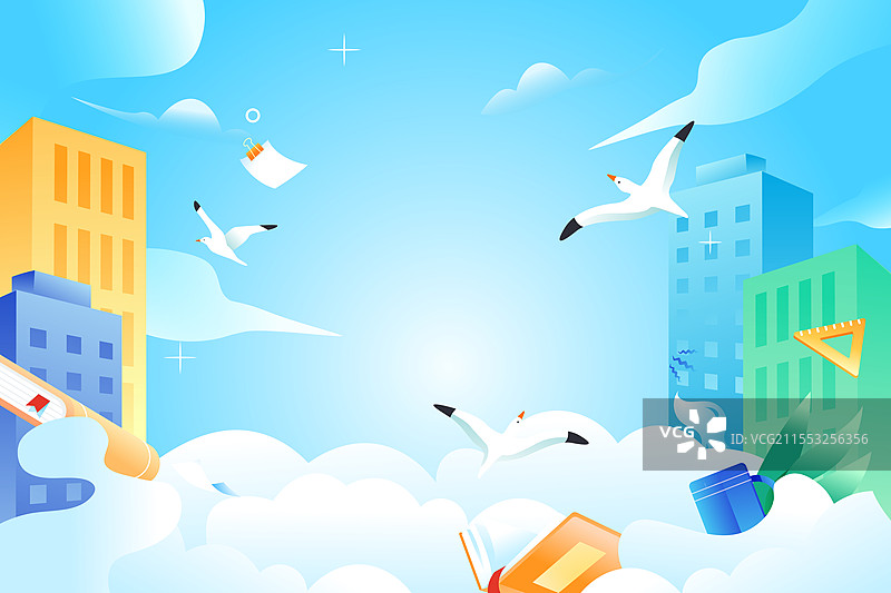 卡通教育学生新学期开学季网课在线教育知识树灵感思维拓展对话青年节学生娱乐社交休闲活动渐变矢量插画图片素材