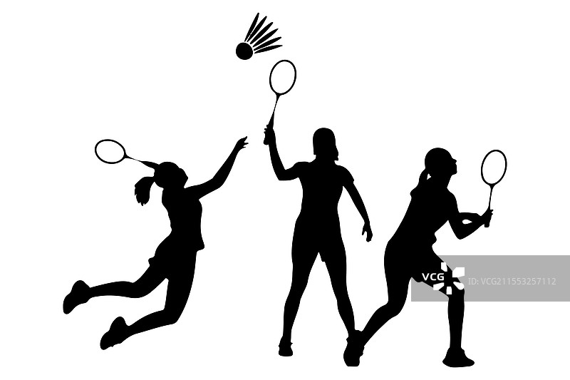 女性羽毛球运动员的黑色剪影图片素材