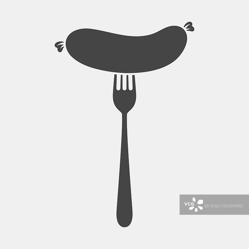 扁平卡通香肠与叉子的轮廓图图片素材