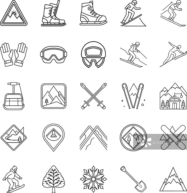 冬季运动图标 滑雪 单板滑雪 山脉图片素材