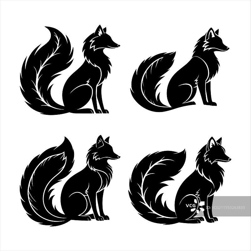 雪地中的北极狐剪影图片素材