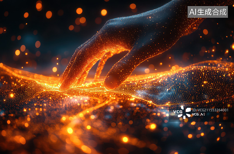 【AI数字艺术】手掌与未来科幻粒子结合图图片素材