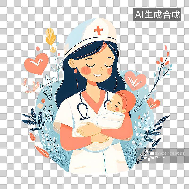 【AI数字艺术】抱着婴儿的护士医生，插图插画图片素材