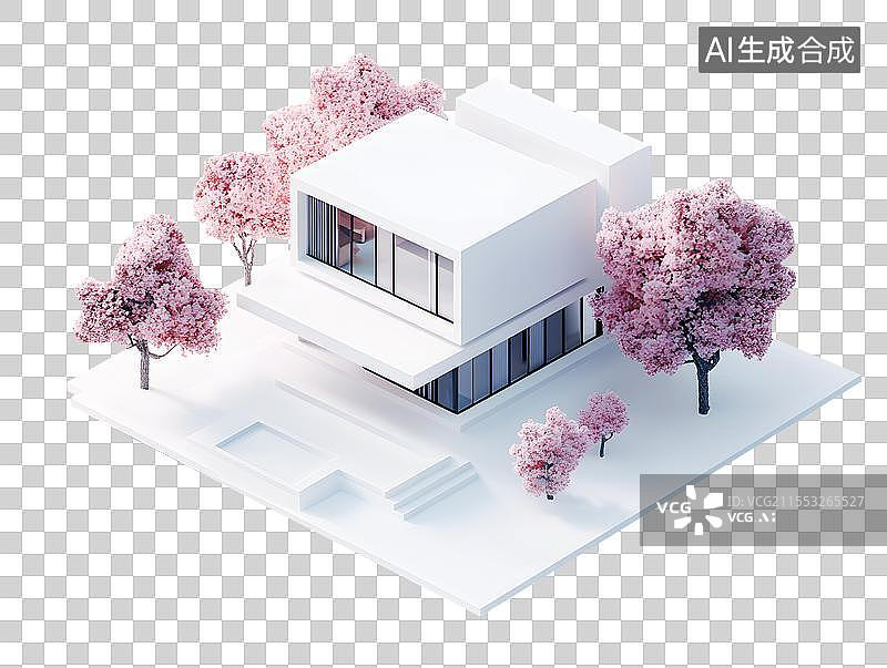 【AI数字艺术】白色度假别墅模型图片素材