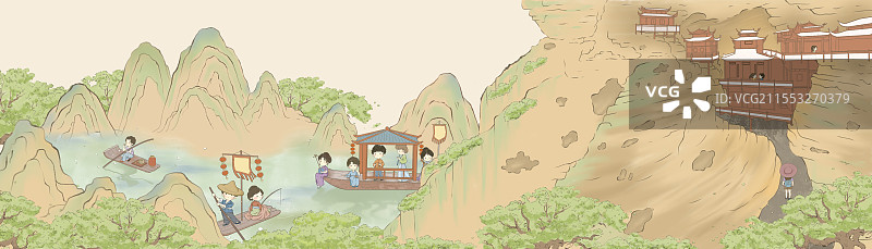 自然风光山水画背景图片素材