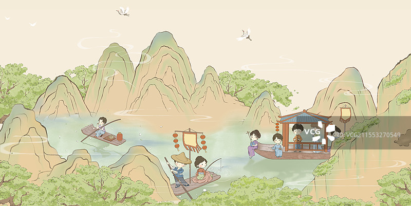 自然风光山水画背景图片素材