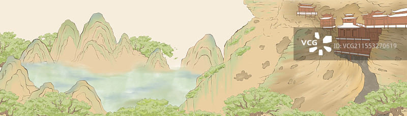 自然风光山水画背景图片素材