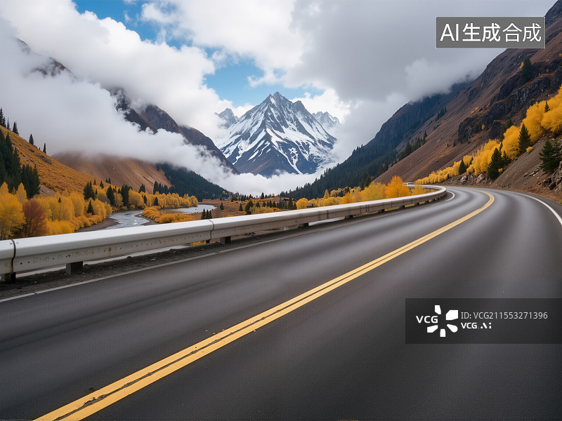 【AI数字艺术】山间蜿蜒公路图片素材