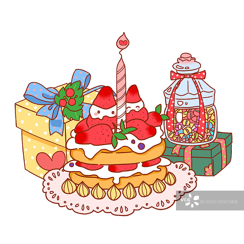 卡通手绘唯美生日蛋糕礼物礼盒庆祝生日快乐原创插画素材生日礼物图片素材