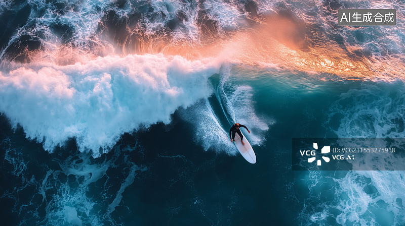 【AI数字艺术】在海上冲浪的人的高角度图片素材