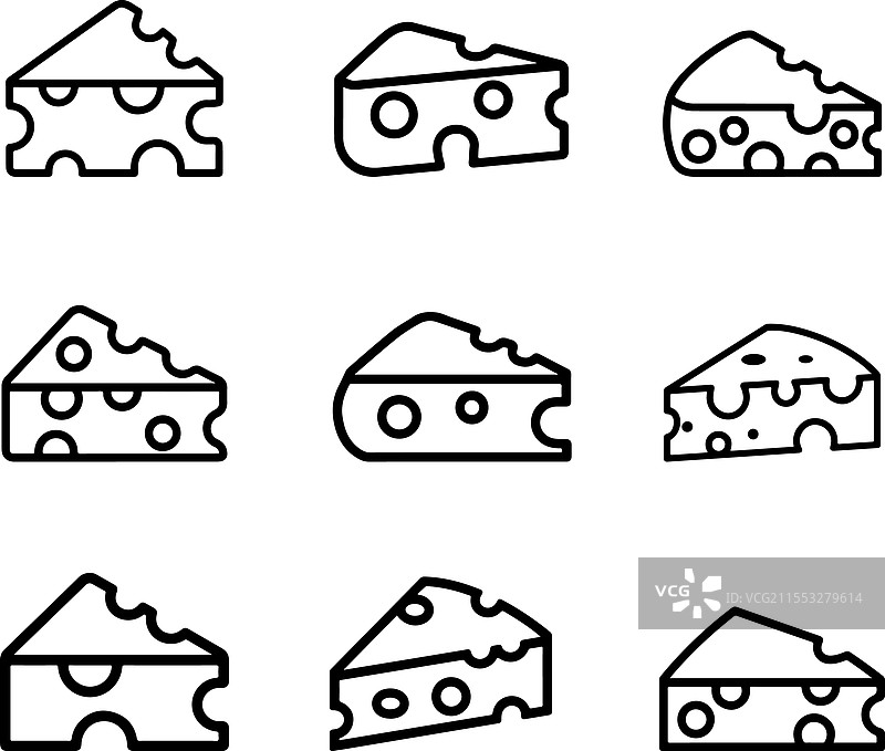 奶酪图标集，线条扁平和色彩风格图片素材