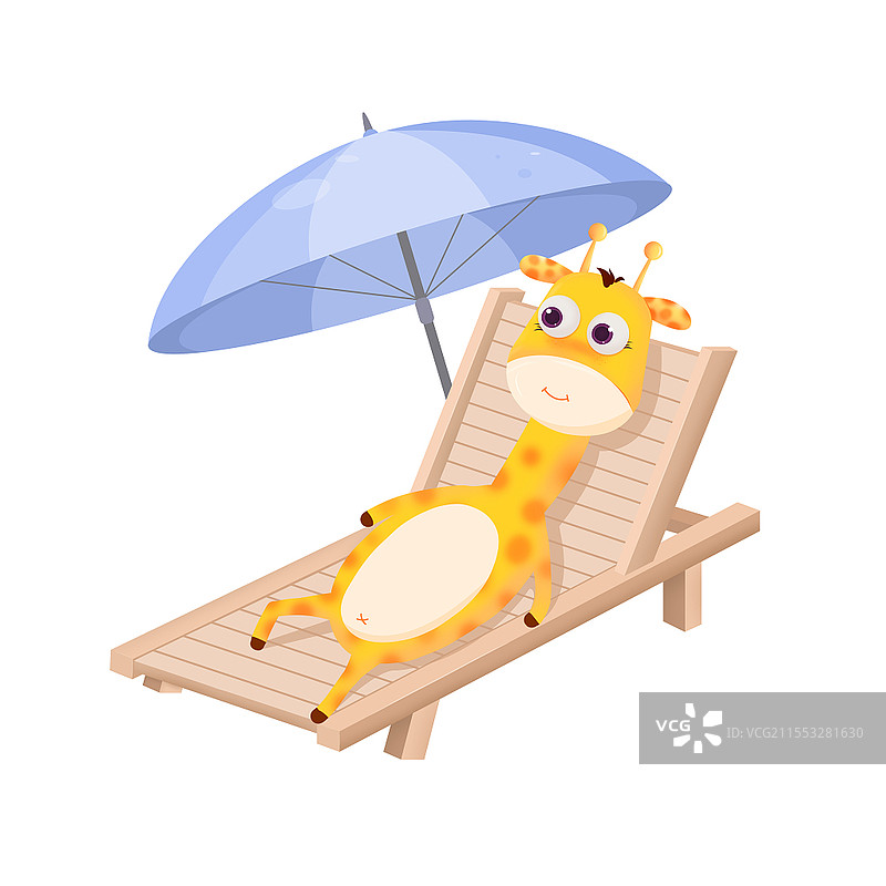 长颈鹿躺椅遮阳伞拟人卡通素材画长颈鹿元素图片素材