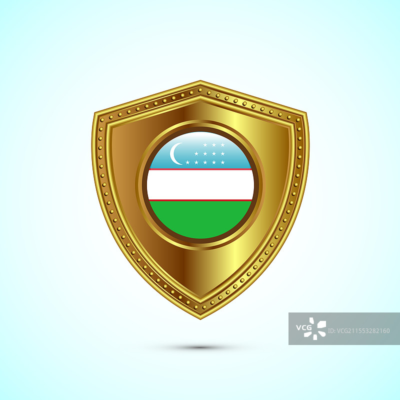 带有光泽金色盾牌的圆形乌兹别克斯坦国旗图片素材