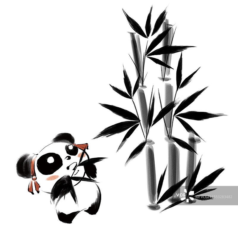 熊猫竹子水墨卡通熊猫竹子psd素材水墨竹子元素图片素材