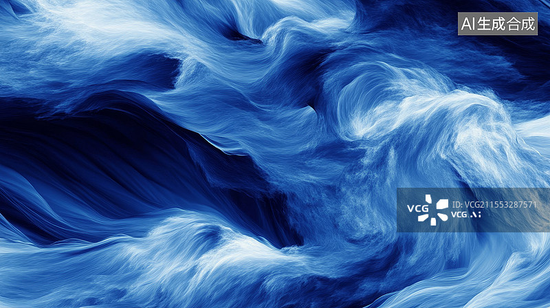【AI数字艺术】蓝色流体抽象虚拟海浪图片素材