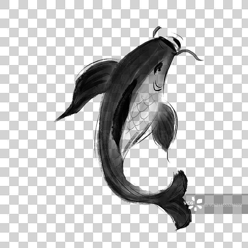 水墨鱼元素国潮水墨鱼水彩水墨鱼图片素材