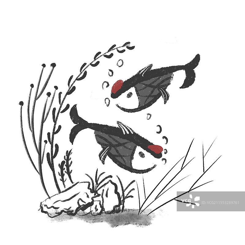 水墨鱼锦鲤黑白配色古风PNG素材水墨鱼元素图片素材