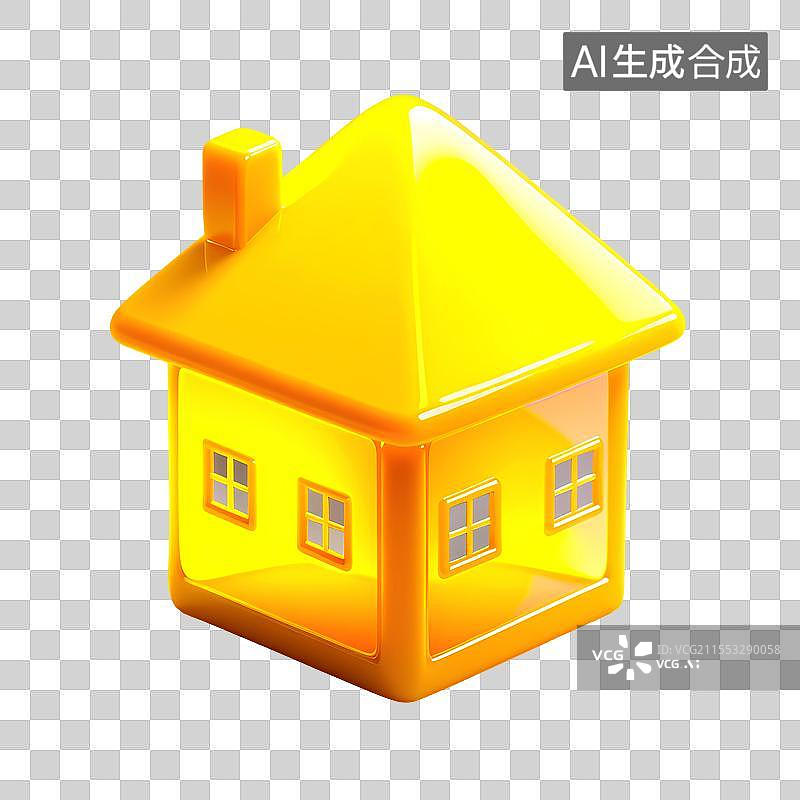【AI数字艺术】3D渲染，卡通黄色小房屋，住宅，不动产，免抠元素图片素材