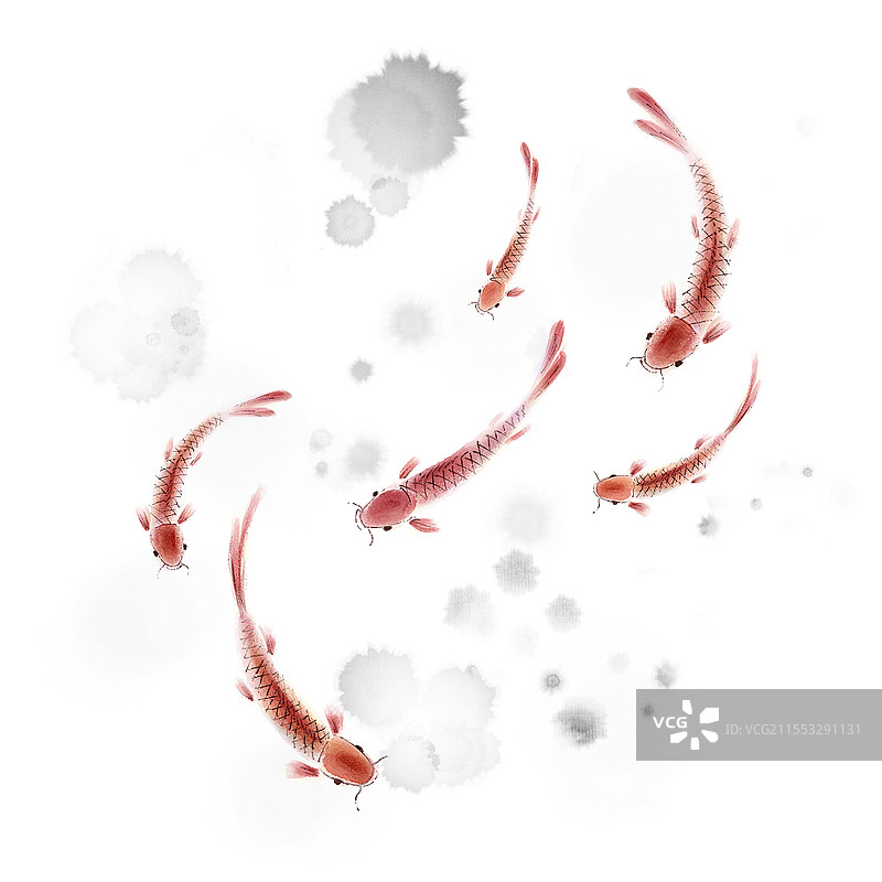 水墨鱼元素锦鲤鲤鱼动物墨点手绘中国风古风国画PNG透明插画图片素材