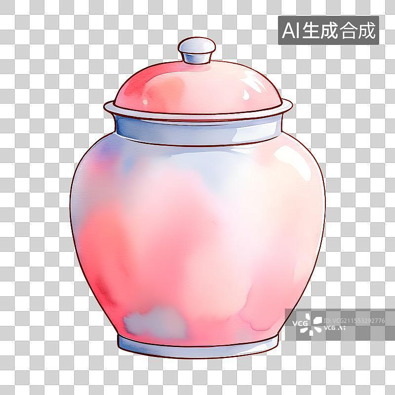 【AI数字艺术】国风手绘插画，钧瓷，官窑，红色陶瓷摆件，茶叶罐，陶瓷罐子，免抠元素图片素材