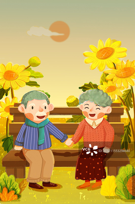 携手一起  重阳节 陪伴爱情  JPEG素材重阳节插画图片素材