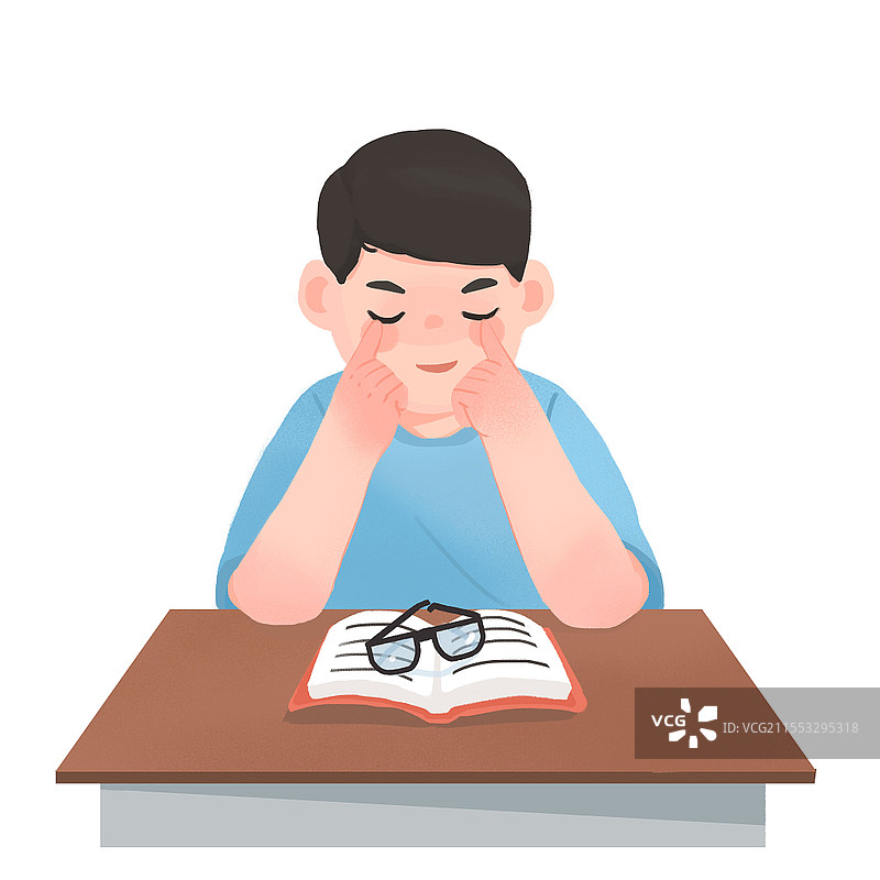 手绘卡通学生做眼睛保护操免扣元素预防近视元素图片素材