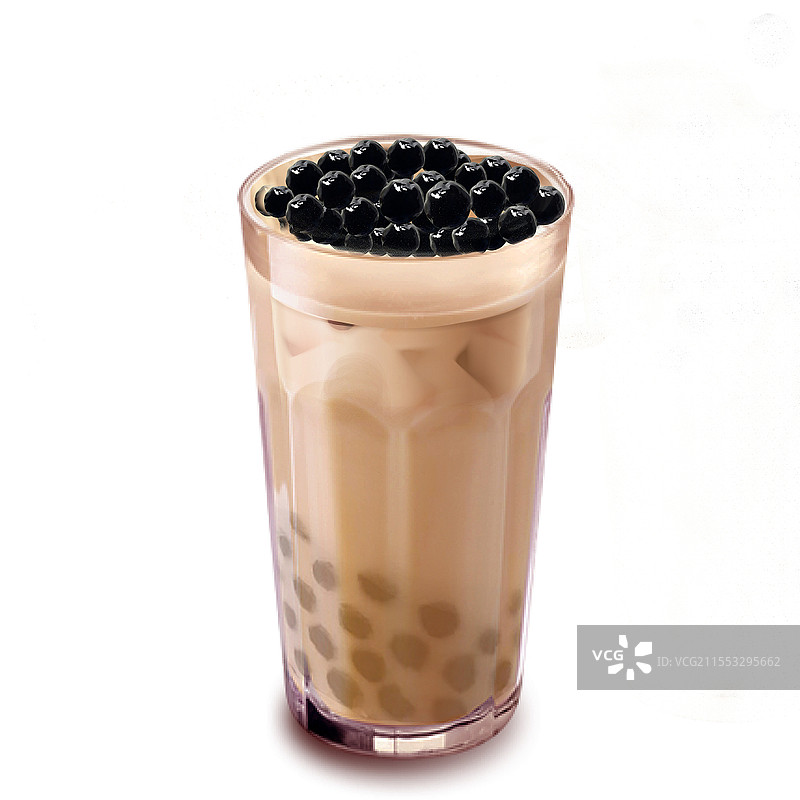 珍珠奶茶写实风格插画 珍珠奶茶插画元素 PNG素材珍珠奶茶元素图片素材