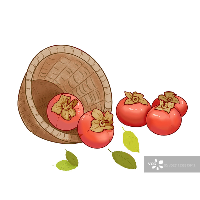 卡通手绘寒露节气一筐柿子原创插画素材24节气寒露元素图片素材