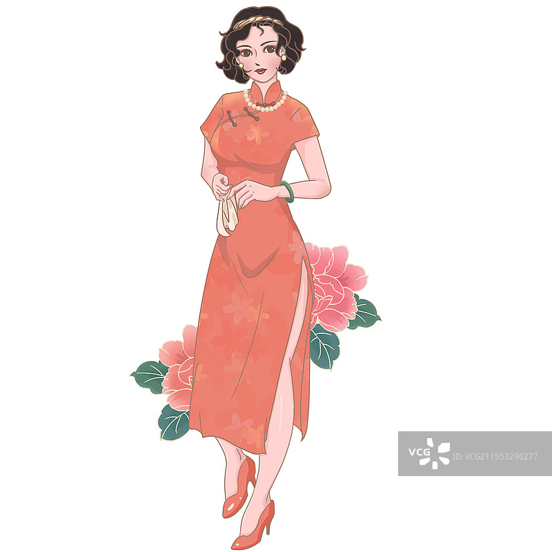国潮人物老上海画报女郎优雅旗袍少女PNG素材国潮人物元素图片素材