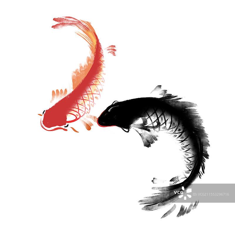 水墨水彩红黑鱼中国风古风PNG元素水墨鱼元素图片素材