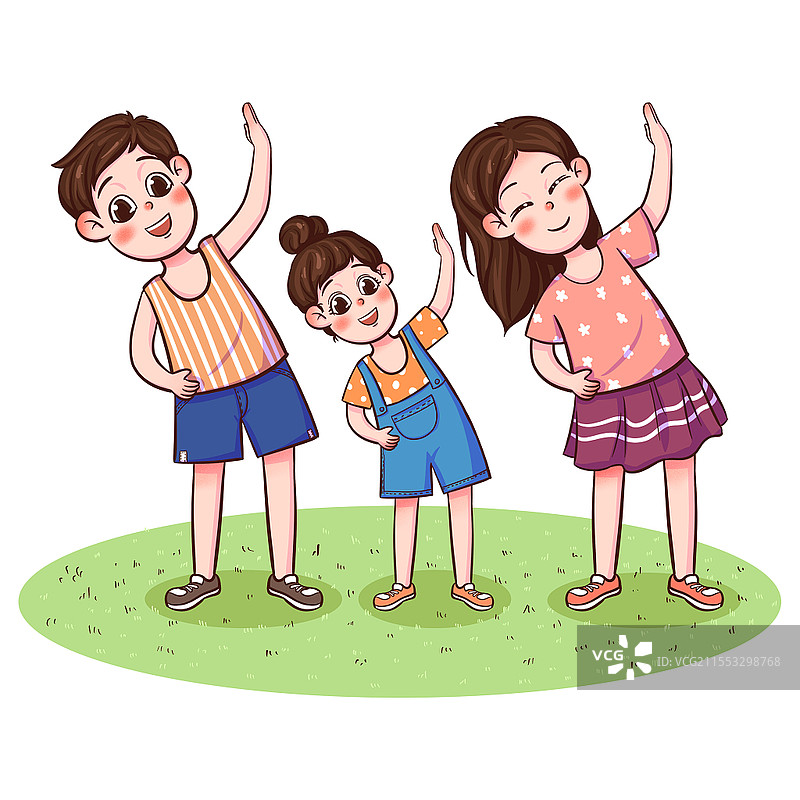 一家三口做运动亲子元素卡通人物PNG素材图片素材