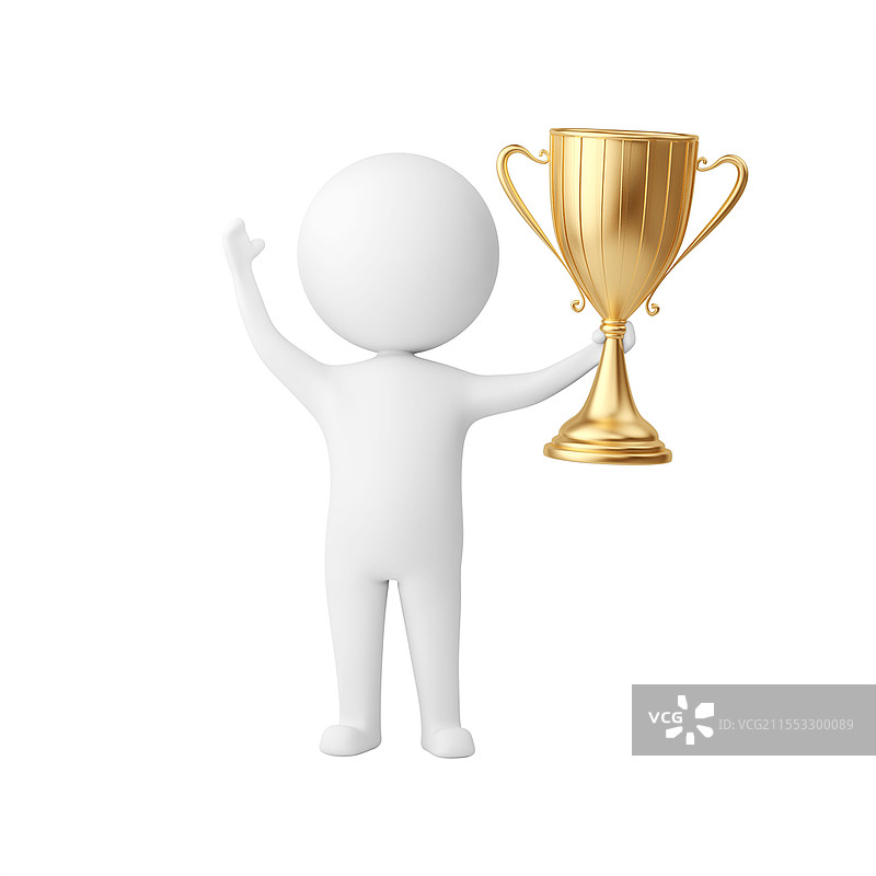 白色卡通3D立体拿奖杯的成功小人元素3D成功小人元素图片素材